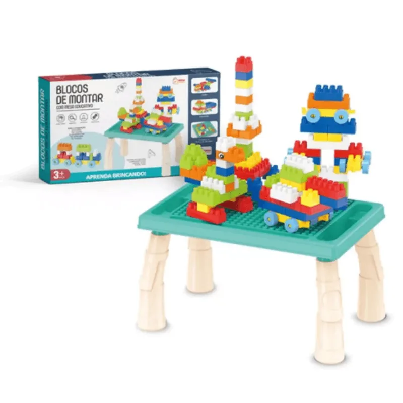 Mesa Interativa com Blocos de Montar - Azul - Toyking