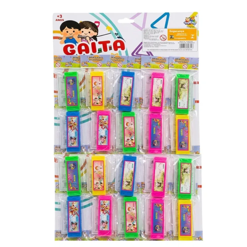 Brinquedo Gaita Musical Toyking com 20 Unidades 10x 2,7x1 Cm
