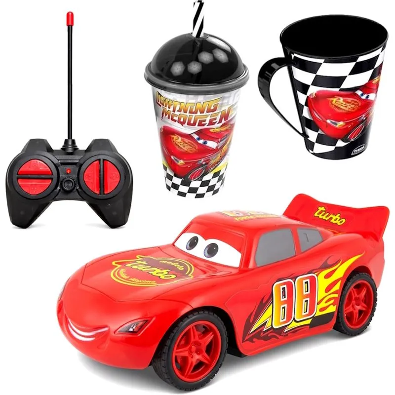 Kit Carros Caneca e Copo + Carrinho Controle Red Roadster Recarregável Presente Meninos