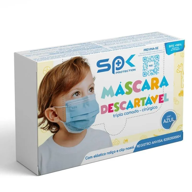 Kit Máscara Descartável Infantil Tripla 25 Unidades Azul Sp