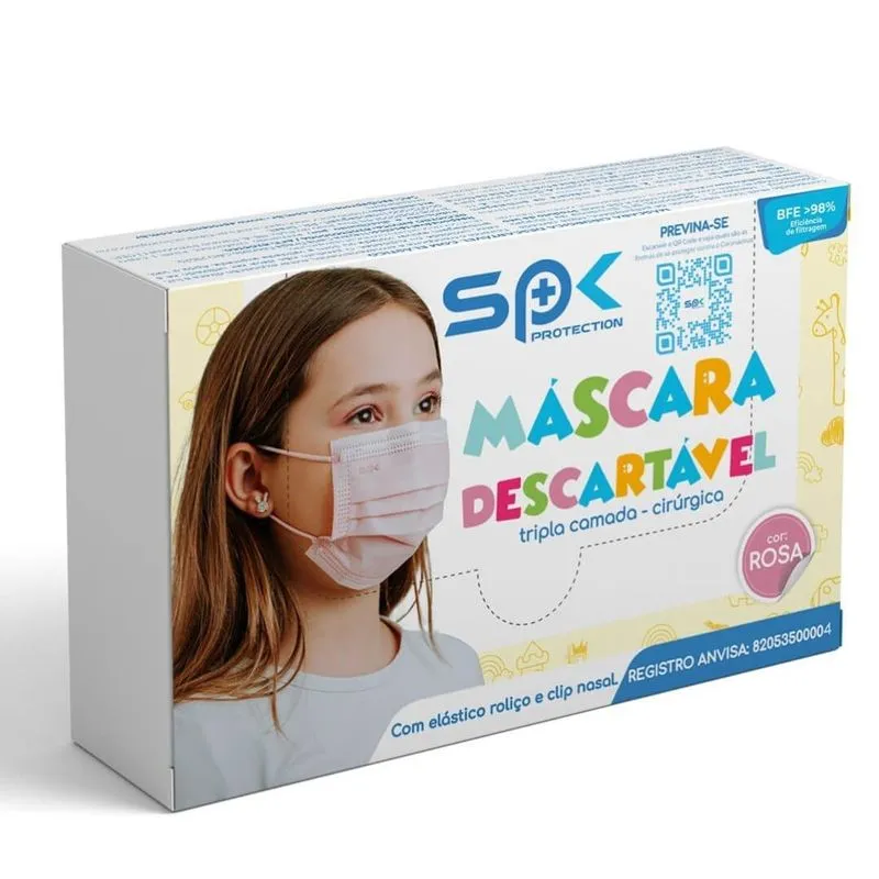 Máscara Descartável Infantil Tripla Camada Spk Rosa - 25 Un