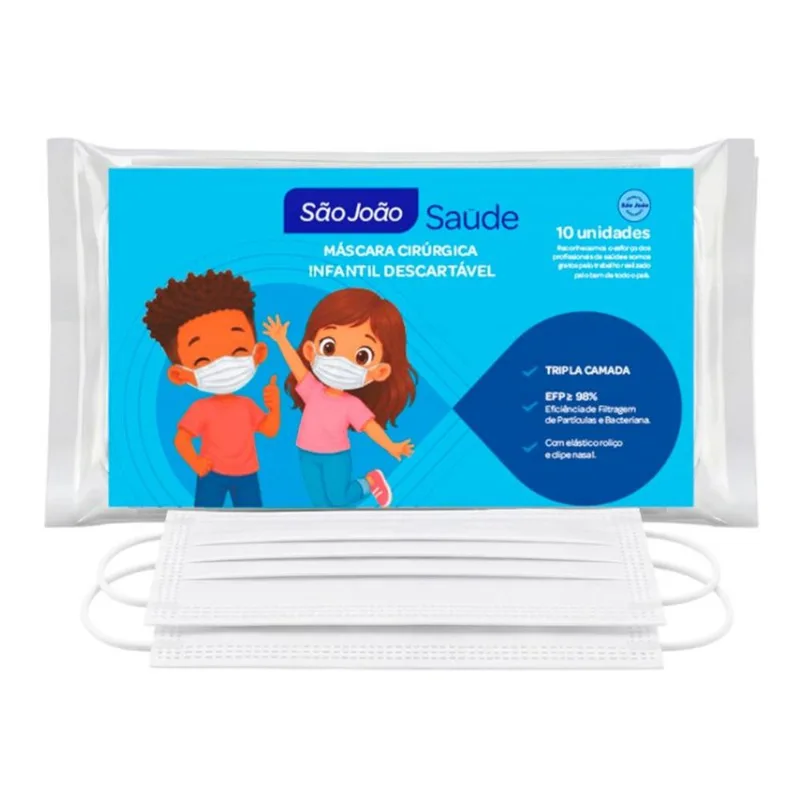 Máscara Descartável São João Saúde Infantil Branca 10 Unidades MASCARA DESCART SAO JOAO SAUDE INF 10 UN