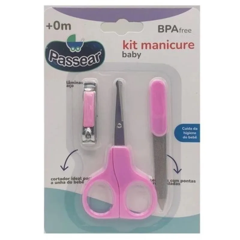 Kit Manicure Baby Passear Rosa 3 Peças