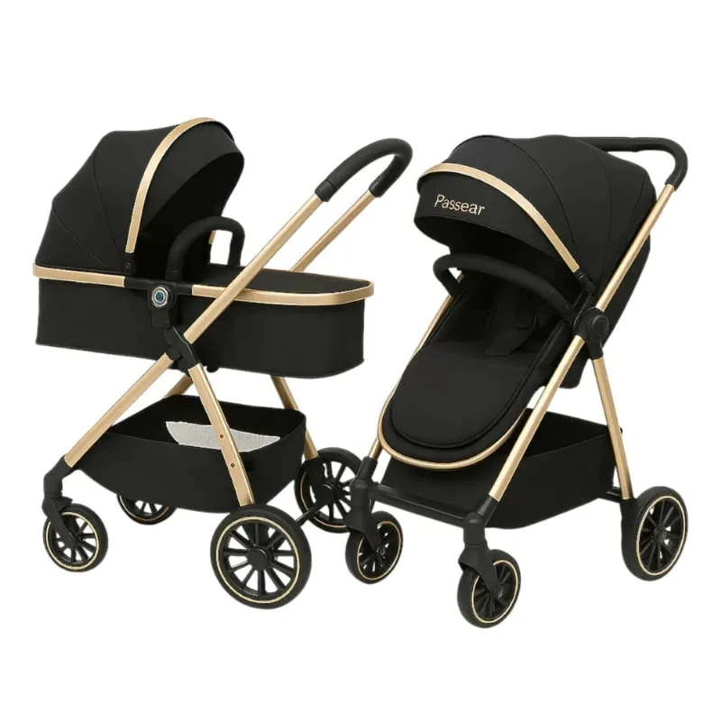 CARRINHO DE BEBE MOVE PRETO GOLDEN DOURADO - PASSEAR BABY - Passear Baby