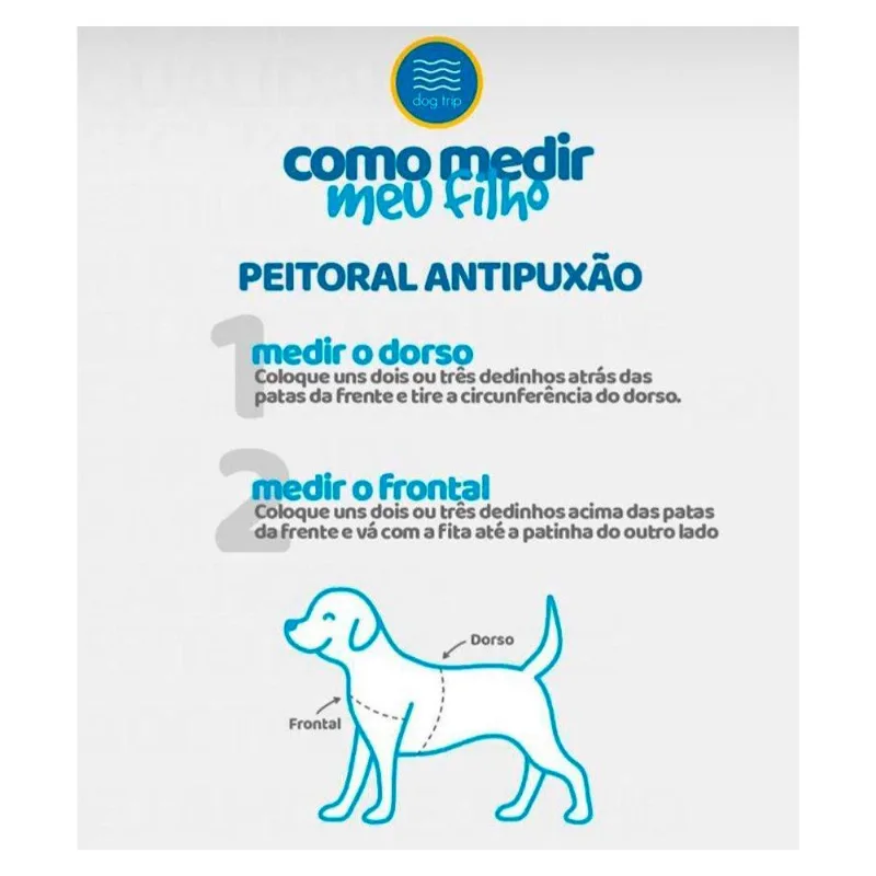 Kit Guia Premium + Peitoral Antipuxão Dog Trip Brasil Quadriculada Azul Para Cães - Tam. P