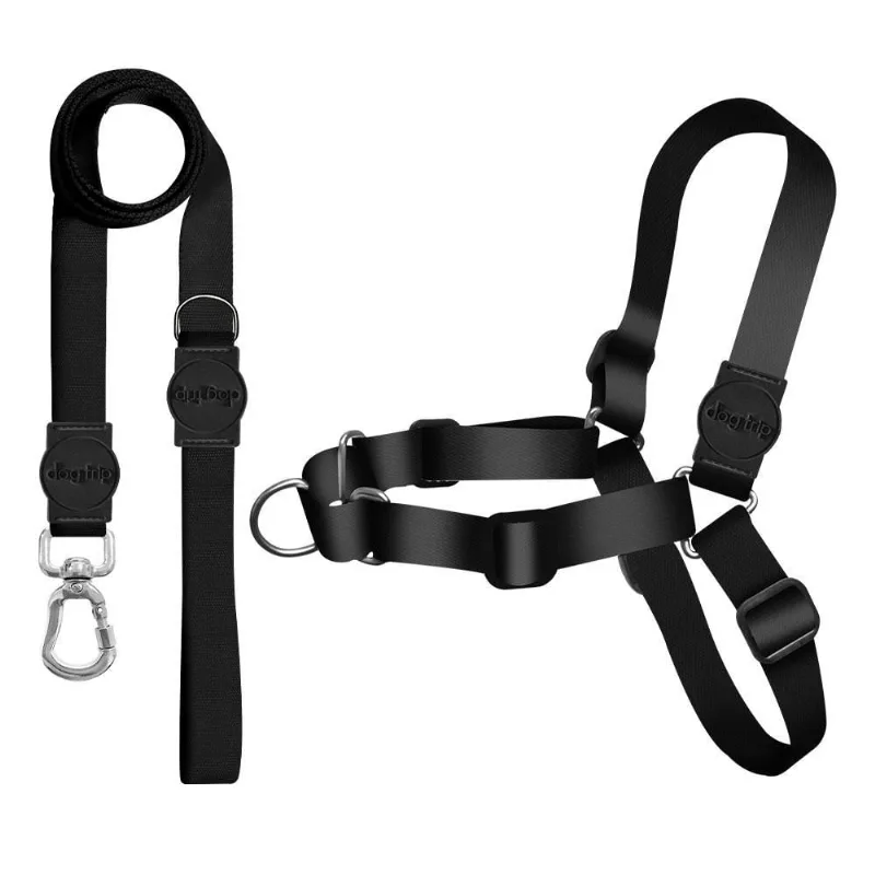 Kit Guia Premium + Peitoral Antipuxão Classic Black Dog 1200