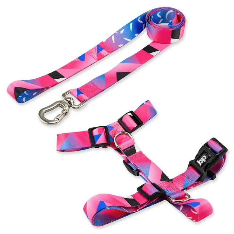 Kit Guia + Peitoral H Basic Pet Rosa Lawn Para Cães - Tam. G