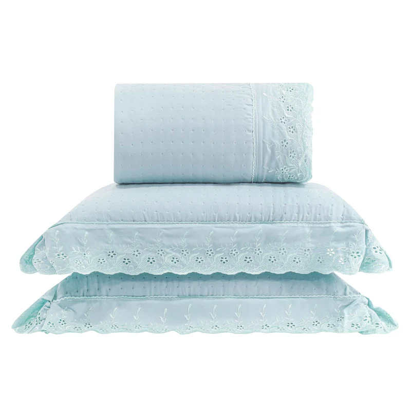 Kit Cama King Bordado Inglês - AZUL KING