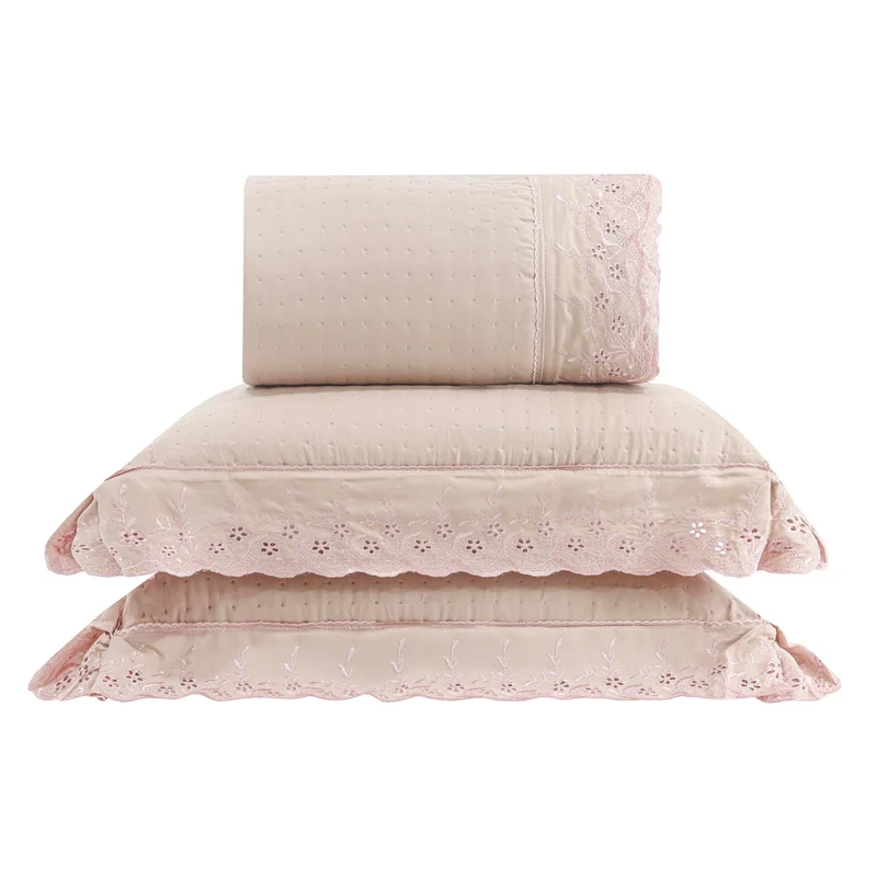 Kit Cama King Bordado Inglês - ROSA KING