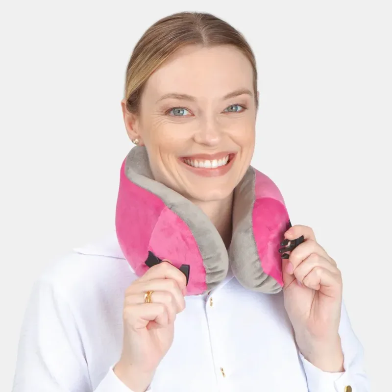Almofada de Pescoço Dobrável Neck Roll Plush Visco Elastico Rosa/Grafite - Perfetto