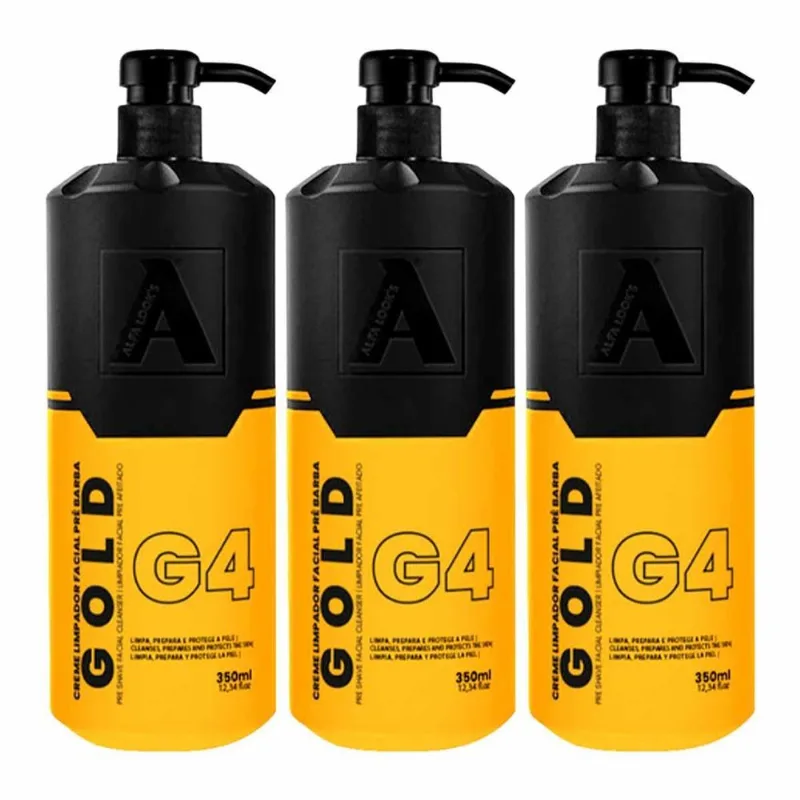 Kit 3x Creme Pré Barba Gold G4 350ml Alfa Look's