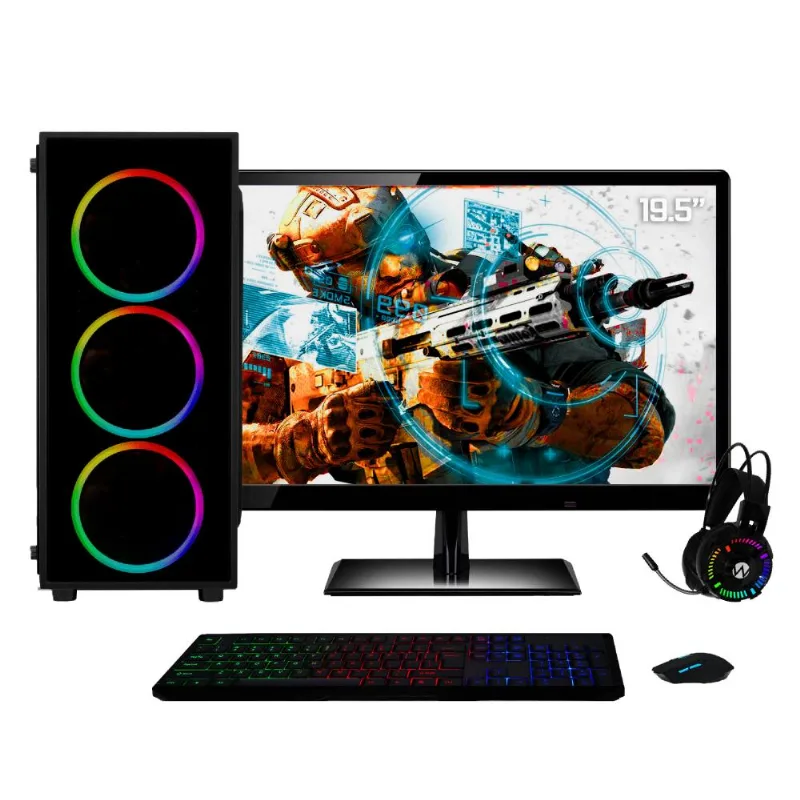 PC Gamer Completo AMD 8 Núcleos 3.8Ghz A6 9500 Placa de vídeo Radeon 2GB RAM 8GB DDR4 SSD 240GB Monitor LED 19.5" Skill Moba