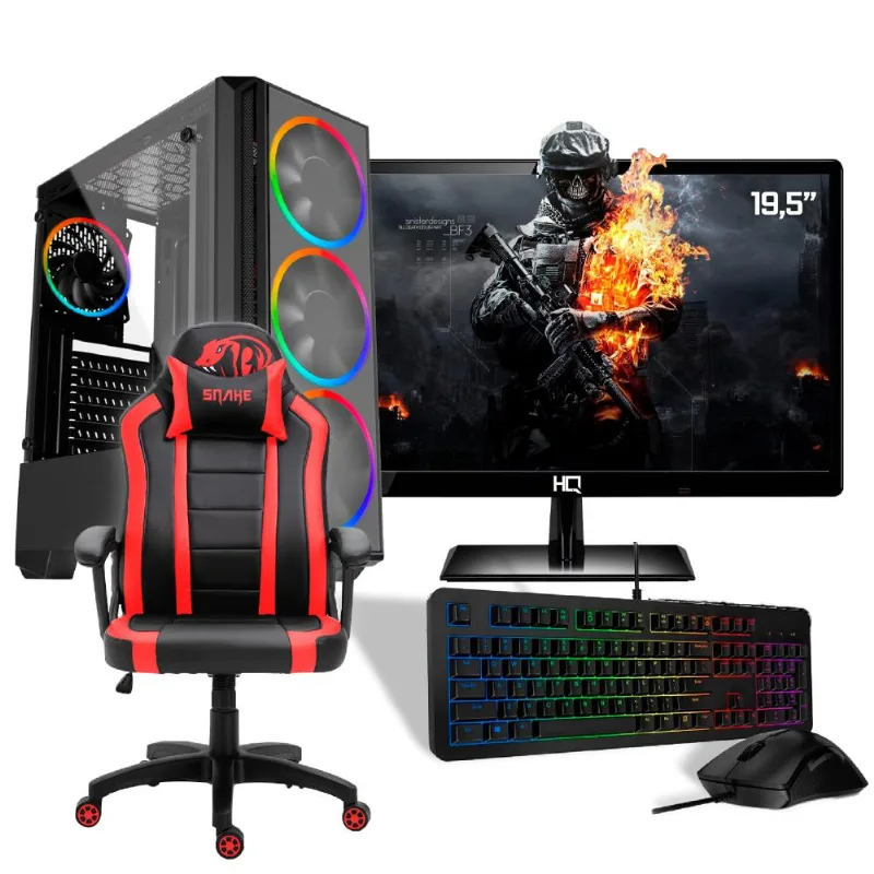 PC Gamer Completo Barato Intel Core i5 8GB SSD 256GB Placa de vídeo Geforce 2GB Monitor HDMI LED 19.5" Quantum MOBA