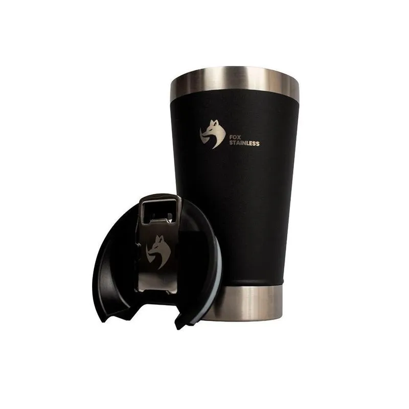 Copo Térmico Fox Stainless Quente E Frio Com Tampa 473ml Preto