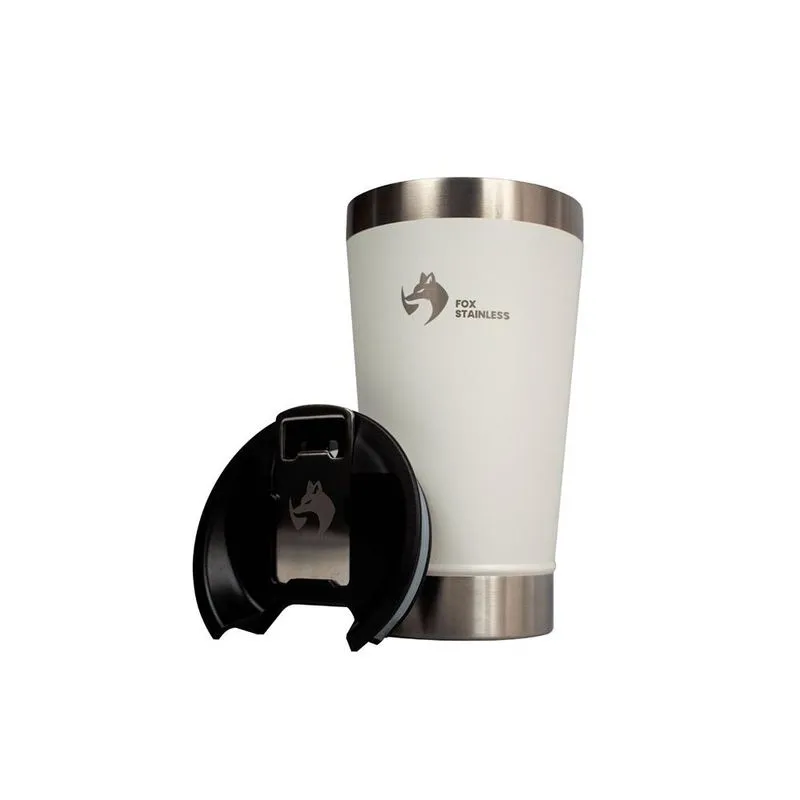Copo Térmico Aço Inox 473ml Fox Stainless com Tampa e Abridor Branco