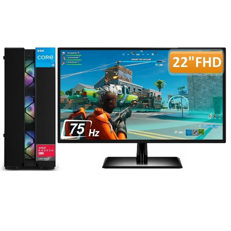 PC Gamer Completo Intel Core i5 16GB SSD 240GB Radeon RX 560 4GB Fonte 500W Monitor 21.5" Full HD 75hz 3green Extreme
