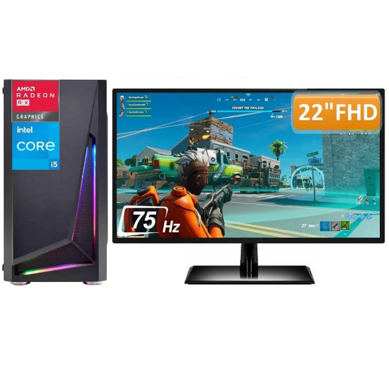 PC Gamer Completo Intel Core i5 8GB SSD 480GB Radeon RX 580 8GB Fonte 500W Monitor 21.5" Full HD 75hz 3green Extreme