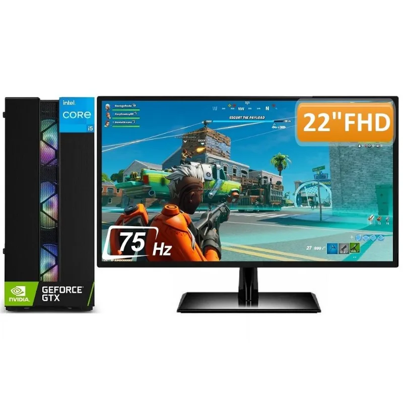 PC Gamer Completo Intel Core i5 16GB SSD 480GB Geforce GTX 1650 4GB Fonte 500W Monitor 21.5" Full HD 75hz 3green Extreme