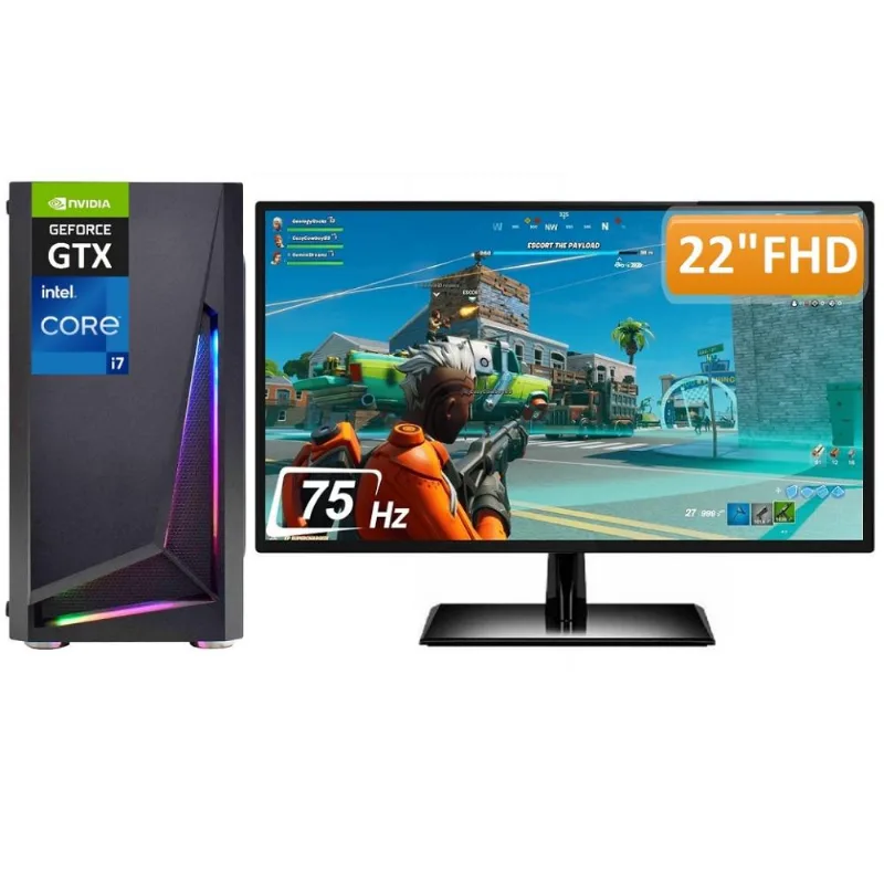 PC Gamer Completo Intel Core i7 8GB SSD 240GB Geforce GTX 1050 2GB Fonte 500W Monitor 21.5" Full HD 75hz 3green Extreme