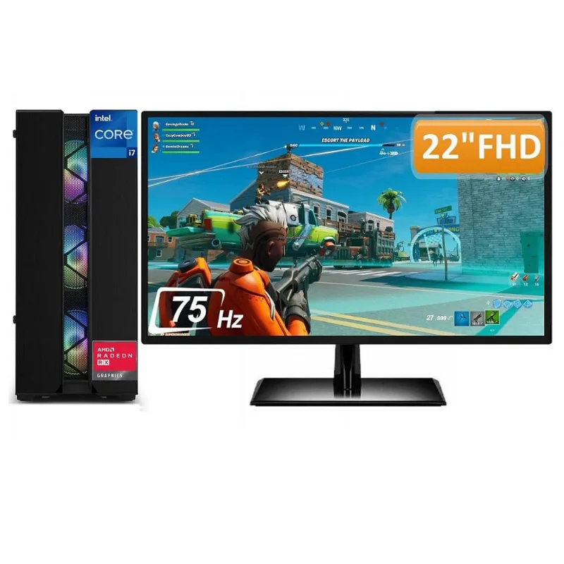 PC Gamer Completo Intel Core i7 8GB SSD 240GB Radeon RX 550 4GB Fonte 500W Monitor 21.5" Full HD 75hz 3green Extreme