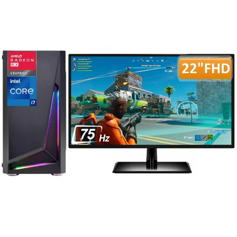 PC Gamer Completo Intel Core i7 16GB SSD 240GB Radeon RX 560 4GB Fonte 500W Monitor 21.5" Full HD 75hz 3green Extreme