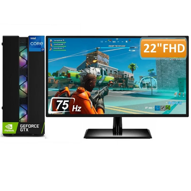 PC Gamer Completo Intel Core i7 16GB SSD 240GB Geforce GTX 1050 2GB Fonte 500W Monitor 21.5" Full HD 75hz 3green Extreme