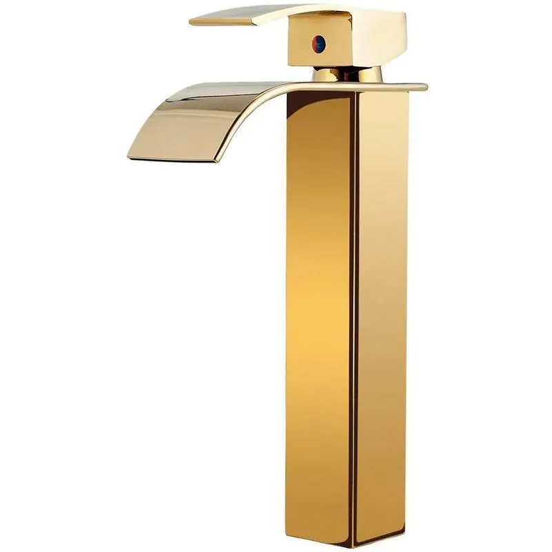 Torneira Belcca Cascata Misturador Monocomando Dourada Alta De Bancada