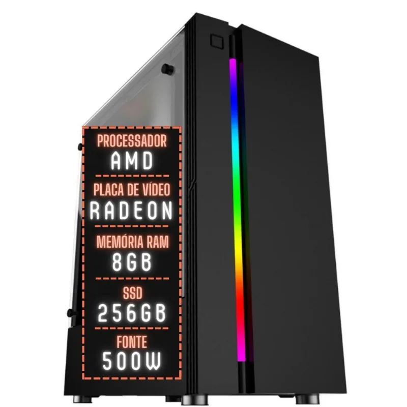 PC Gamer 3green Expert Processador AMD com 10 núcleos 8GB RAM Placa de vídeo Radeon SSD 256GB Fonte 500W 3GE-001