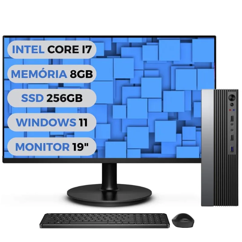 Computador Completo 3green Velox Intel Core i7 8GB SSD 256GB Windows 11 Professional Monitor LED 19" 3GV-17