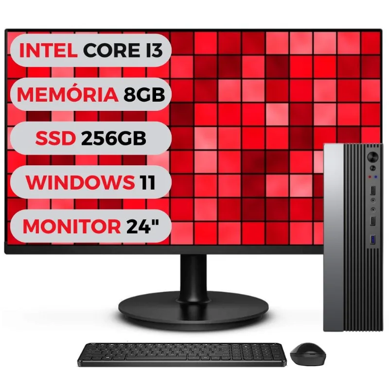 Computador Completo 3green Velox Intel Core i3 8GB SSD 256GB Windows 11 Professional Monitor LED 24" 3GV-25