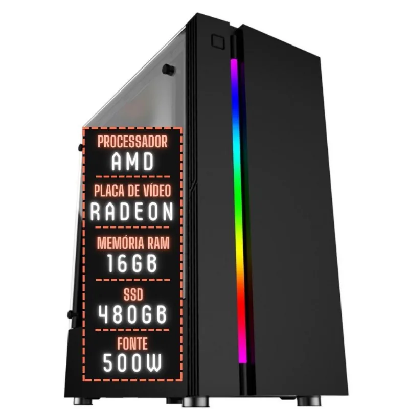 PC Gamer 3green Expert Processador AMD com 10 núcleos 16GB RAM Placa de vídeo Radeon SSD 480GB Fonte 500W 3GE-004