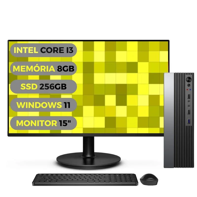 Computador Completo 3green Velox Intel Core i3 8GB SSD 256GB Windows 11 Professional Monitor LED 15" 3GV-09