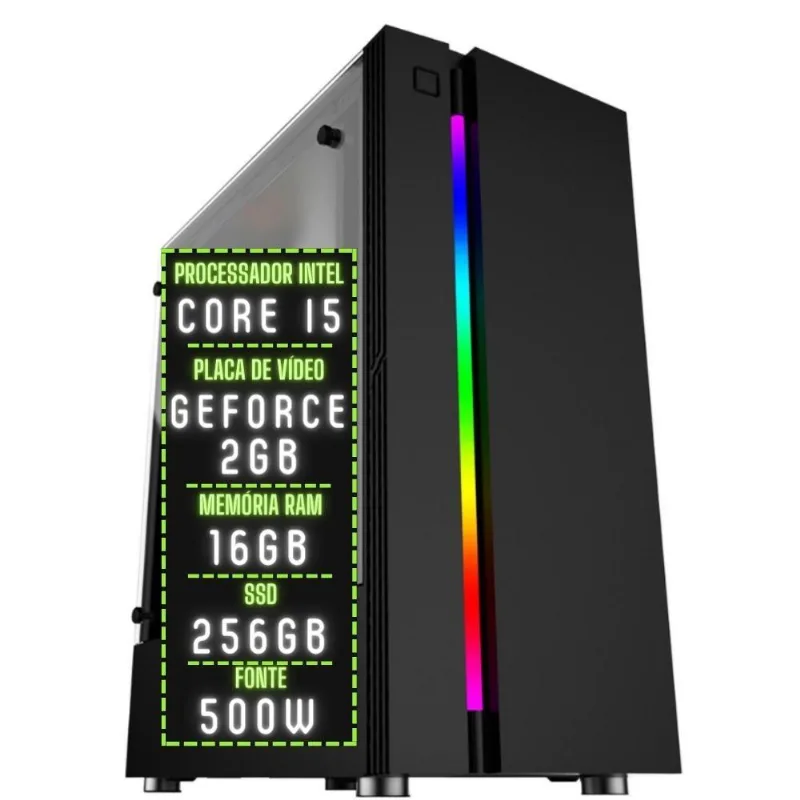 PC Gamer 3green Play Intel Core i5 16GB RAM Placa de vídeo Geforce 2GB SSD 256GB Fonte 500W 3GP-003