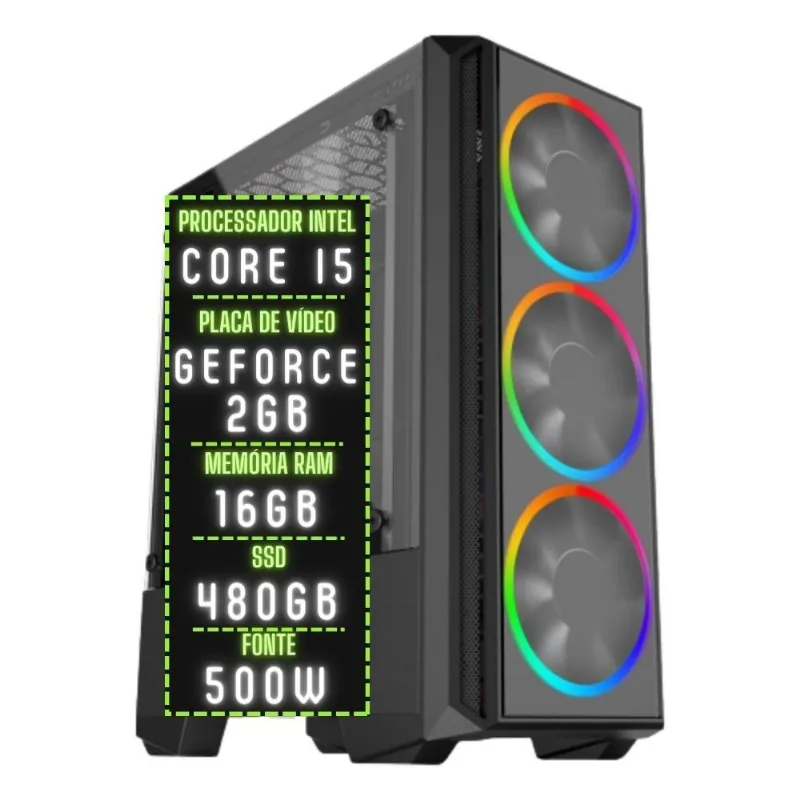PC Gamer 3green Play Intel Core i5 16GB RAM Placa de vídeo Geforce 2GB SSD 480GB Fonte 500W 3GP-012