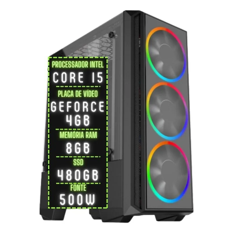 PC Gamer 3green Play Intel Core i5 8GB RAM Placa de vídeo Geforce 4GB SSD 480GB Fonte 500W 3GP-014