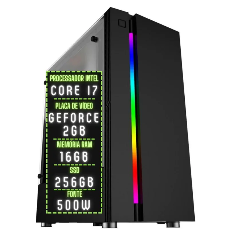 PC Gamer 3green Play Intel Core i7 16GB RAM Placa de vídeo Geforce 2GB SSD 256GB Fonte 500W 3GP-035 Windows 10