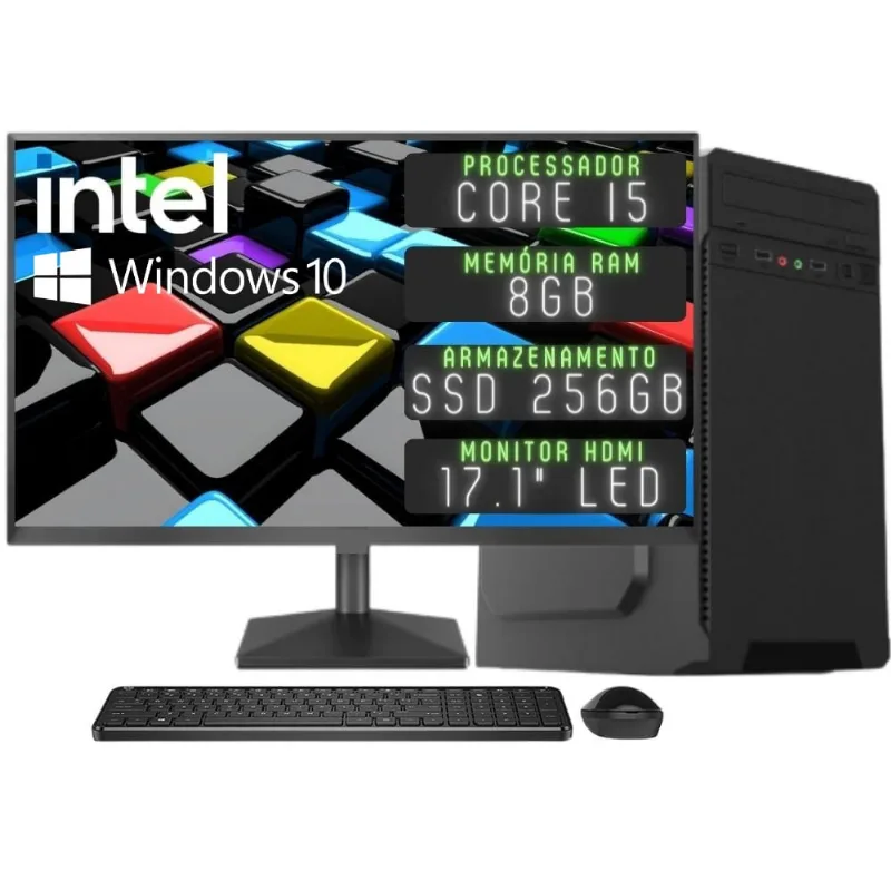 Computador Completo 3green Desktop Intel Core i5 8GB Monitor hdmi ssd 256GB Windows 10 3D-050
