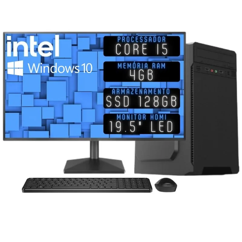 Computador Completo 3green Desktop Intel Core i5 4GB Monitor 19.5" HDMI SSD 128GB Windows 10 3D-077