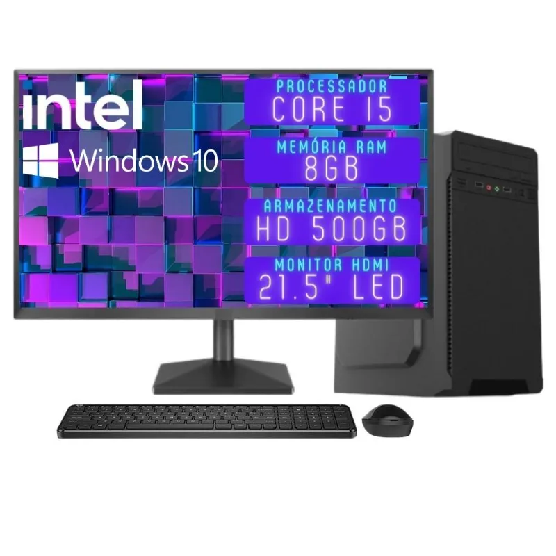 Computador Completo 3green Desktop Intel Core i5 8GB Monitor 21.5" Full HD HDMI HD 500GB Windows 10 3D-112