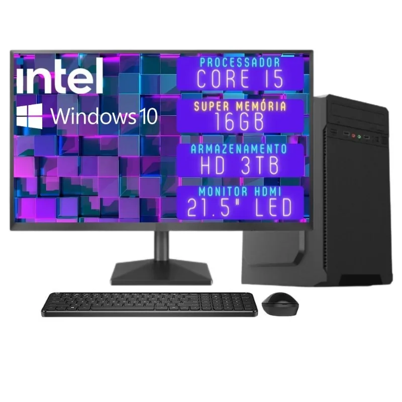 Computador Completo 3green Desktop Intel Core i5 16GB Monitor 21.5" Full HD HDMI HD 3TB Windows 10 3D-120