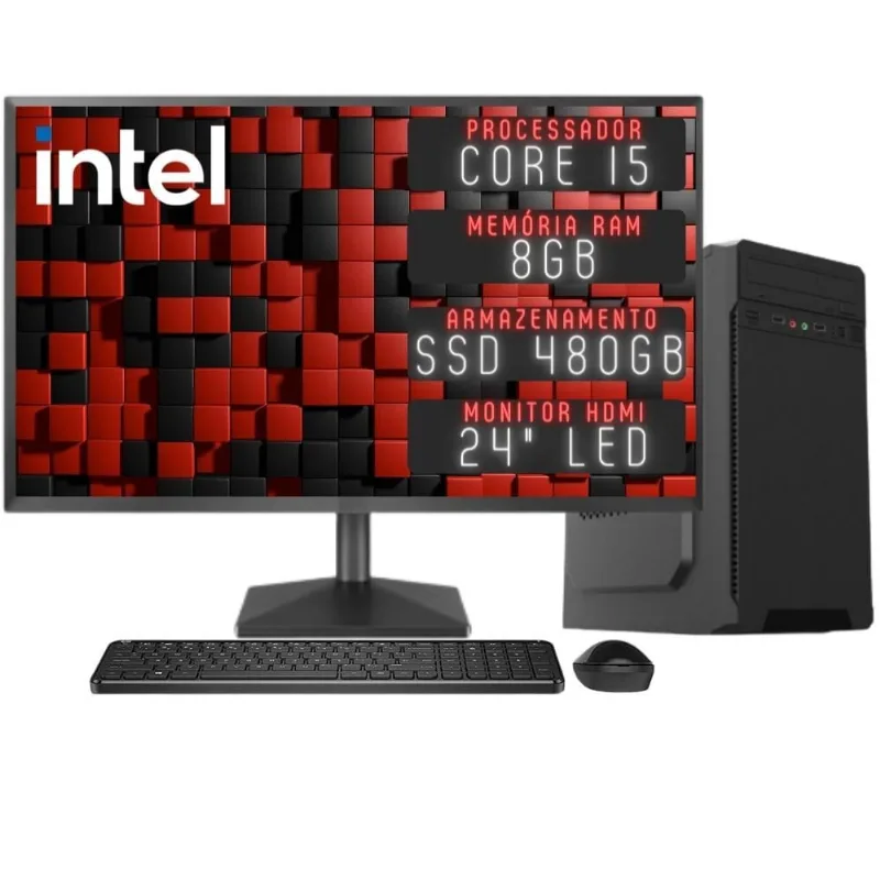 Computador Completo 3green Desktop Intel Core i5 8GB Monitor 24 Full HD hdmi ssd 480GB Windows 10 3D-150