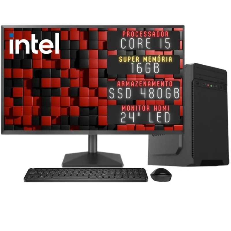 Computador Completo 3green Desktop Intel Core i5 16GB Monitor 24 Full HD hdmi ssd 480GB Windows 10 3D-155