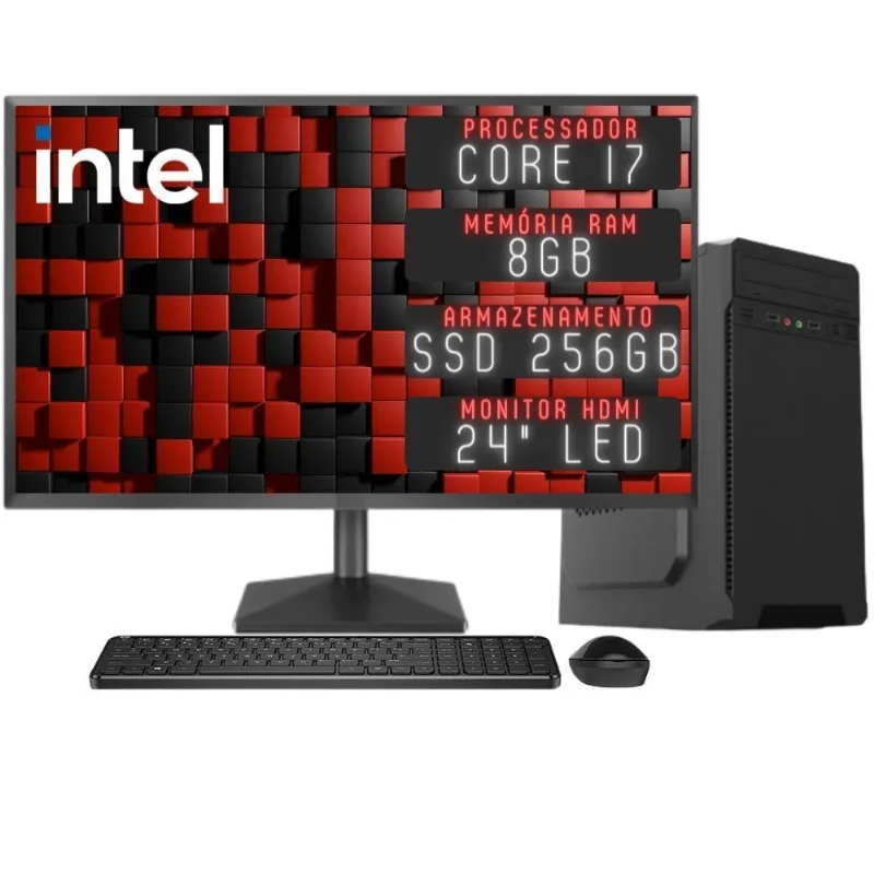 Computador Completo 3green Desktop Intel Core i7 8GB Monitor 24" Full HD HDMI SSD 256GB Windows 10 3D-159