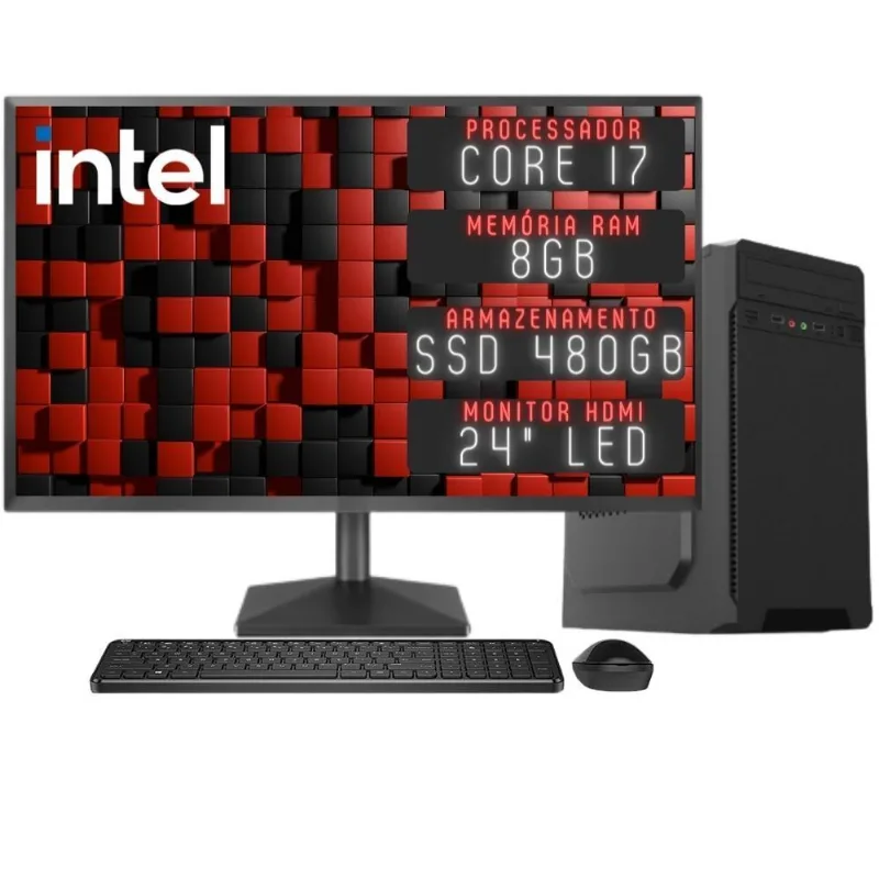 Computador Completo 3green Desktop Intel Core i7 8GB Monitor 24" Full HD HDMI SSD 480GB Windows 10 3D-160