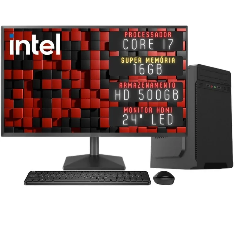 Computador Completo 3green Desktop Intel Core i7 16GB Monitor 24" Full HD HDMI HD 500GB Windows 10 3D-161