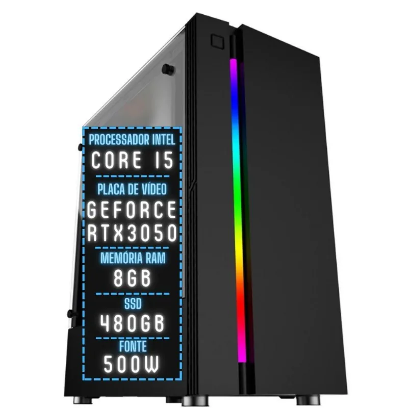 PC Gamer 3green Join Intel Core i5 8GB RAM Placa de vídeo Geforce RTX 3050 8GB SSD 480GB Fonte 500W 3GJ-018
