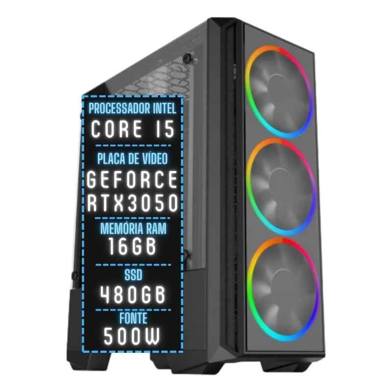 PC Gamer 3green Join Intel Core i5 16GB RAM Placa de vídeo Geforce RTX 3050 8GB SSD 480GB Fonte 500W 3GJ-024