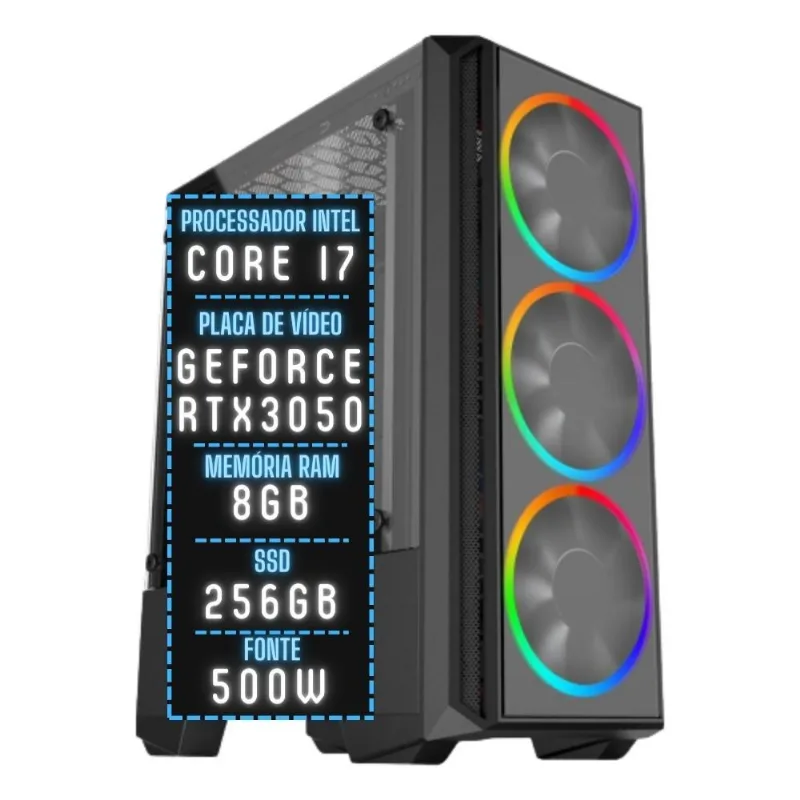 PC Gamer 3green Join Intel Core i7 8GB RAM Placa de vídeo Geforce RTX 3050 8GB SSD 256GB Fonte 500W 3GJ-069
