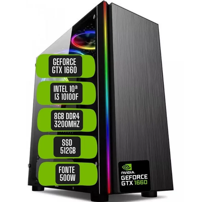 PC Gamer Skill Win Intel 10ª Geração Core i3 10100F 8GB DDR4 Placa de vídeo Geforce GTX 1660 Ti 6GB SSD 512GB STL-006