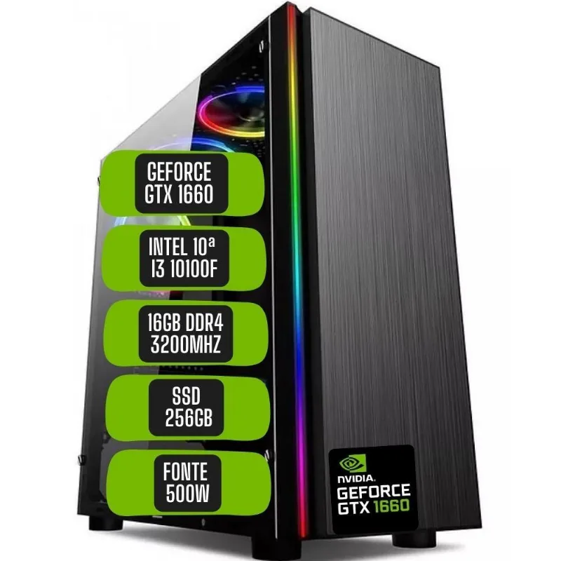 PC Gamer Skill Win Intel 10ª Geração Core i3 10100F 16GB DDR4 Placa de vídeo Geforce GTX 1660 Ti 6GB SSD 256GB STL-007